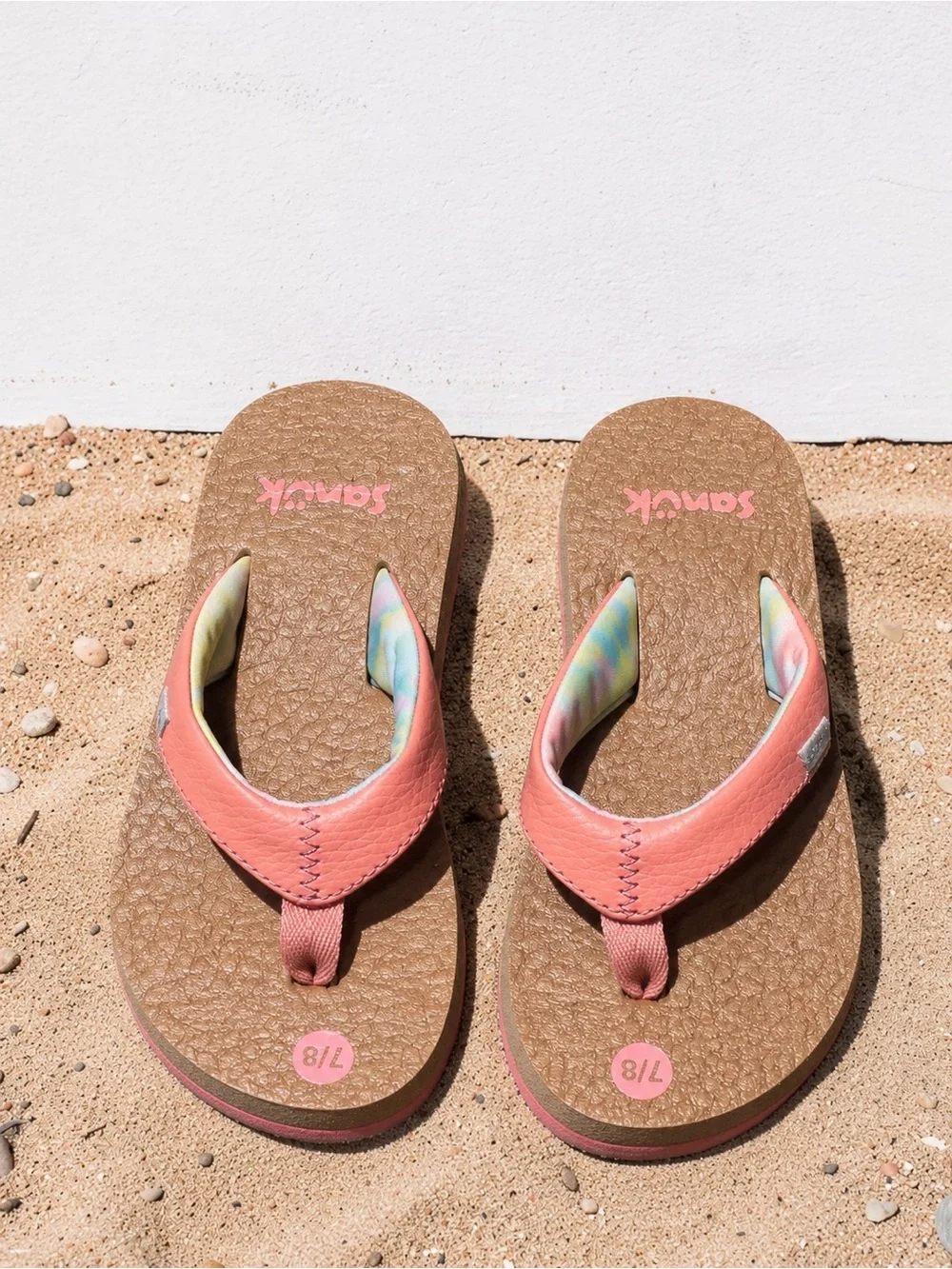 Sanuk Toddler Yoga Mat Sandals in Coral Pink Tie Dye | Size 7-8